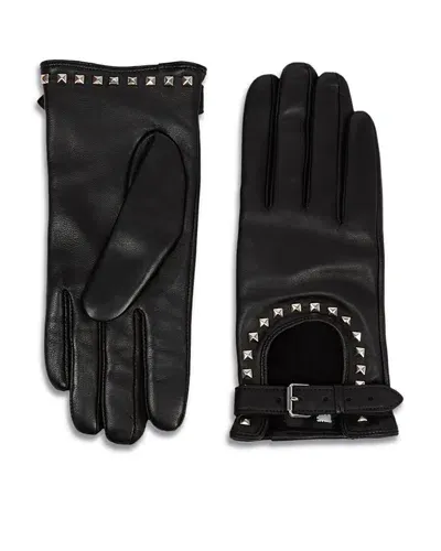 The Kooples Studded Black Leather Gloves