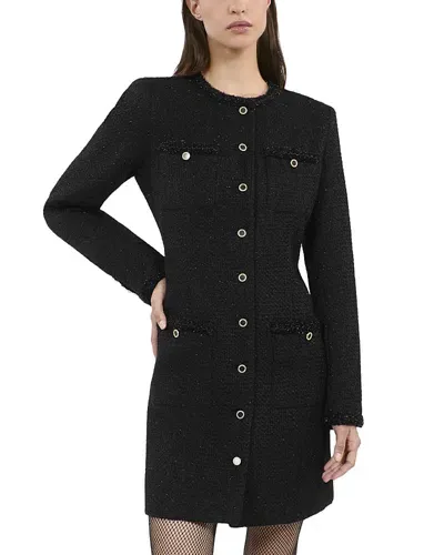 The Kooples Tweed Button Front Mini Dress In Black