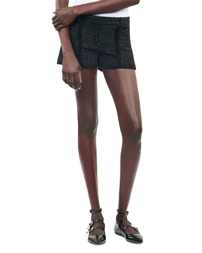 The Kooples Tweed Fitted 2 Mini Shorts In Black