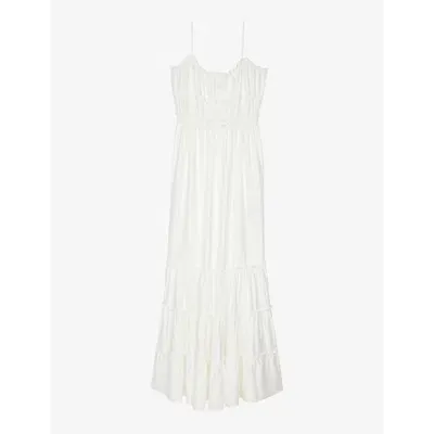 The Kooples Womens White Bow-embellished Panelled Woven Maxi Dress