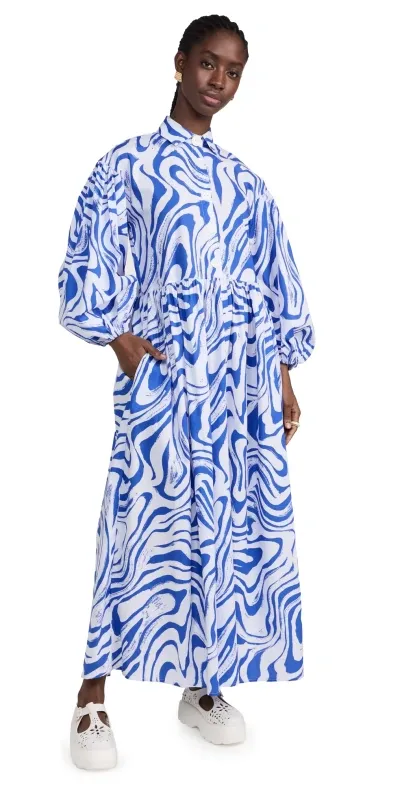 The Lulo Project Ale Dress Zebra Dunas Blue Maxi