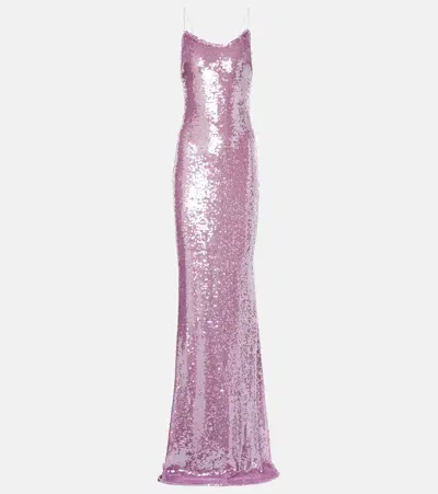 The New Arrivals Ilkyaz Ozel Gwyneth Sequined Open-back Gown In Purple