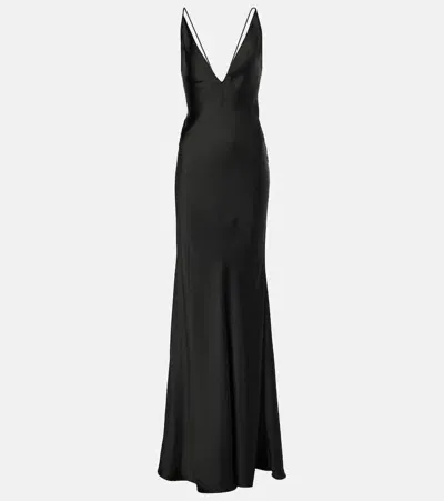 The New Arrivals Ilkyaz Ozel Open-back Satin Gown In Black