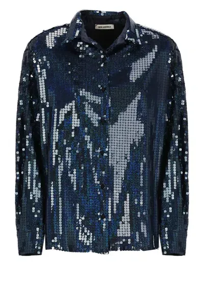 The New Arrivals Ilkyaz Ozel Colette Sequinned Long-sleeve Shirt In Blue