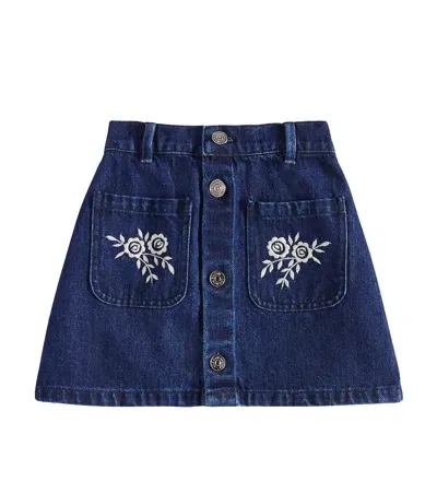 The New Society Kids' Danubio Embroidered Denim Skirt In Blue