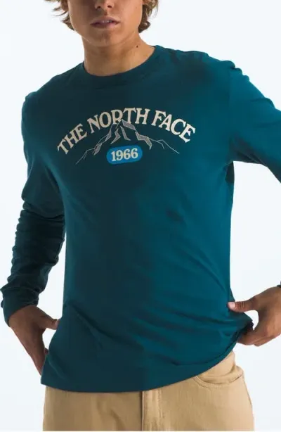 The North Face Varisty Long Sleeve Cotton Graphic T-shirt In Midnight Petrol