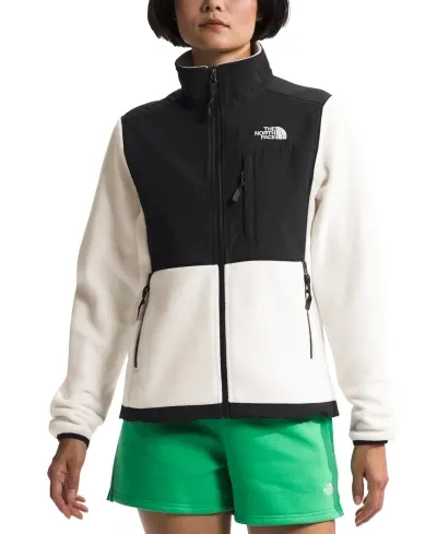 The North Face Women's Denali Fleece Jacket In White Dune,tnf Black