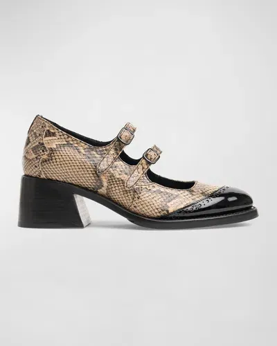 The Office Of Angela Scott Miss Amlie Bicolor Patent Mary Jane Shoes In Snake Print