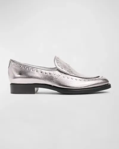 The Office Of Angela Scott Miss Cecilia Studded Leather Loafers In Silver