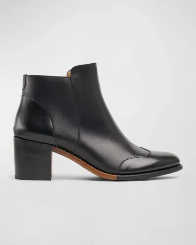 The Office Of Angela Scott Miss Rosario Leather Wing-tip Booties In Black On Black