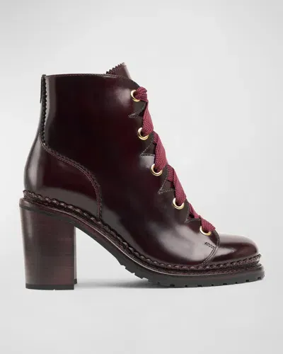 The Office Of Angela Scott Mrs. Keira Leather Lace-up Booties In Maroon