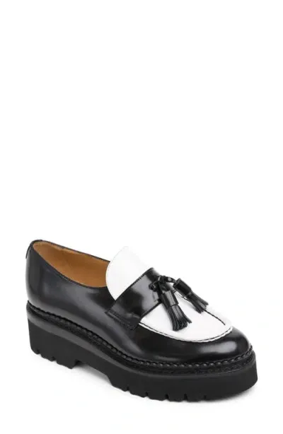 The Office Of Angela Scott Ms. Kelly Platform Tassel Loafer In Black/white