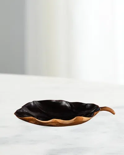 The Phillips Collection Teak Wood Leaf Bowl, Natural In Natural &amp; Black