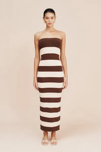 The Posse Theo Strapless Dress In Chocolate Stripe