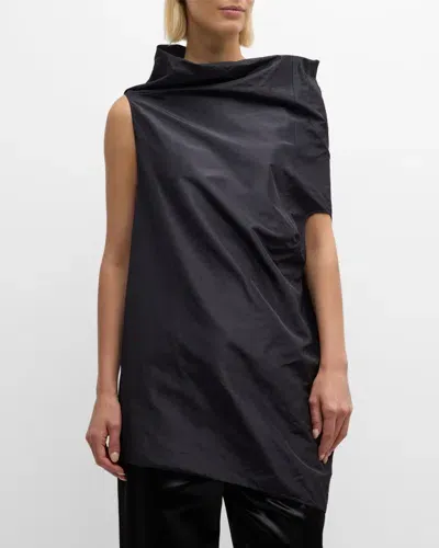 The Row Aria Asymmetrical Draped Organza Top In Schwarz