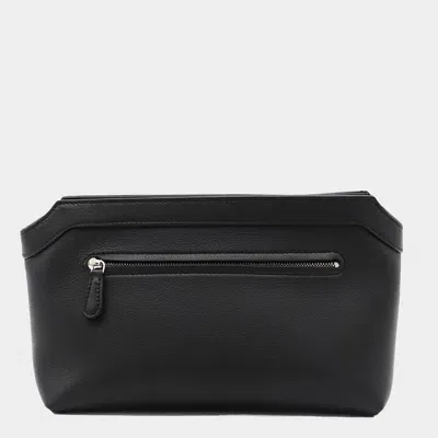 The Row Black Leather Terrasse Pouch In Gray