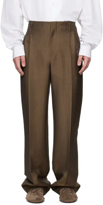 The Row Brown Saverio Trousers In Dbe Dark Beige