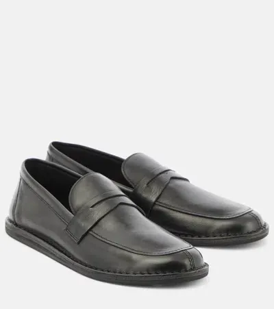 The Row Cary Leather Loafers In Black