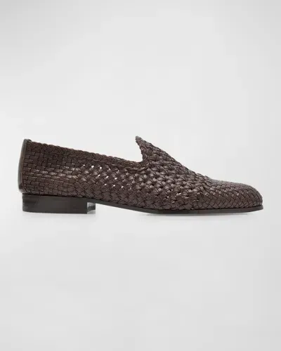 The Row Davis Woven Leather Ballerina Loafers In Dark Brown