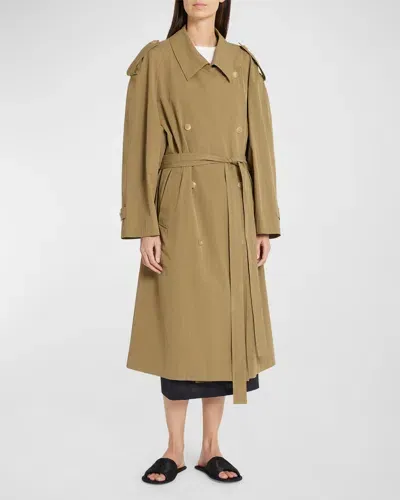 The Row Denver Belted Long Trench Coat In Olive