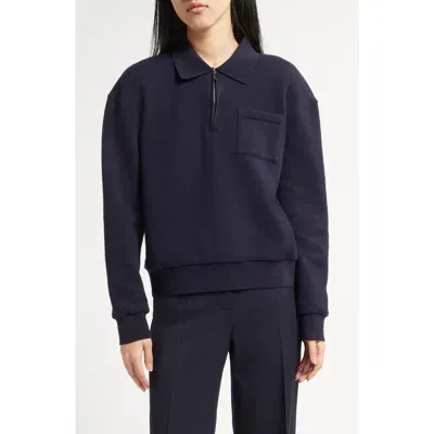 The Row Estee Quarter Zip Cashmere & Cotton Polo Sweater In Navy