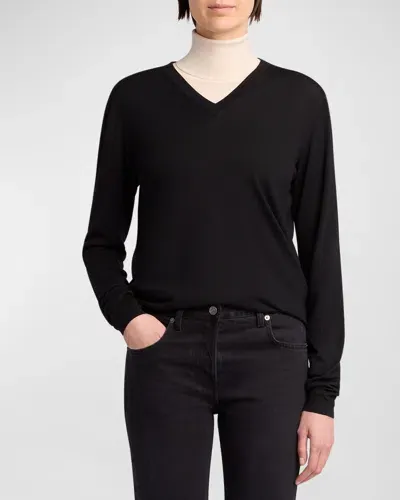 The Row Haius V-neck Wool Sweater In Black