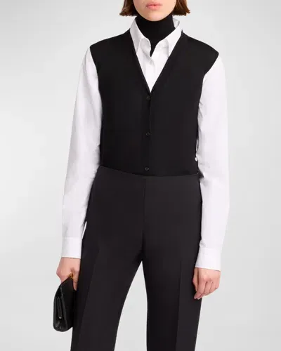 The Row Harrell Wool Knit Vest In Black