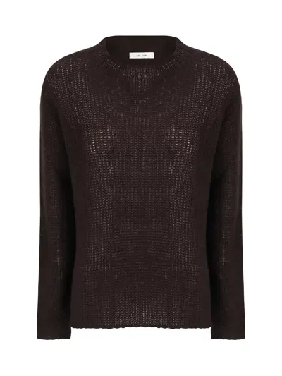 The Row Helios Sheer Knit Monochrome Sweater In Brown