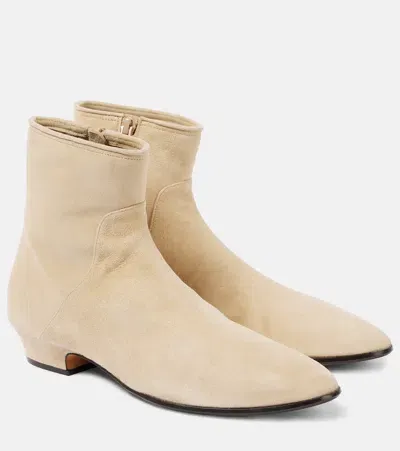 The Row Hereditas Suede Ankle Boots In Beige