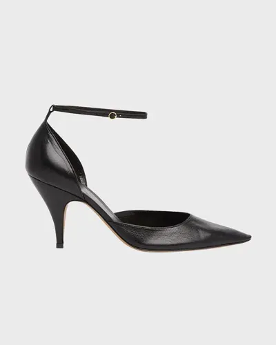 The Row Liisa Leather D'orsay Ankle-strap Pumps In Black