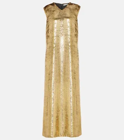 The Row Louane Velvet Lamé Gown In Gold