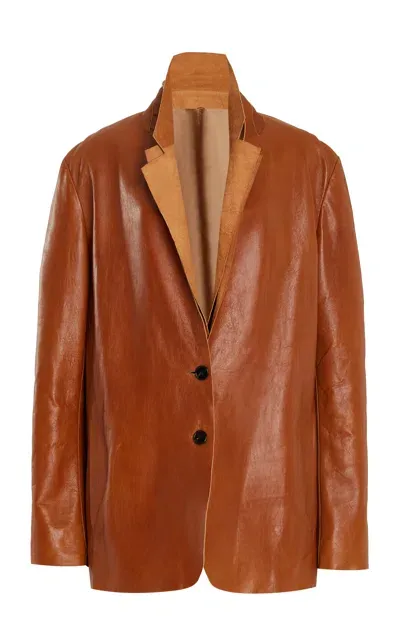 The Row Lysandre Leather Jacket In Brown