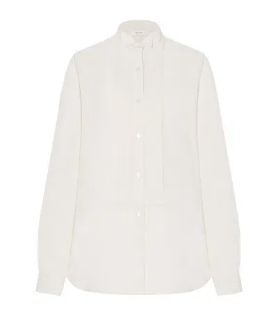 The Row Vince Silk Tuxedo Shirt In White