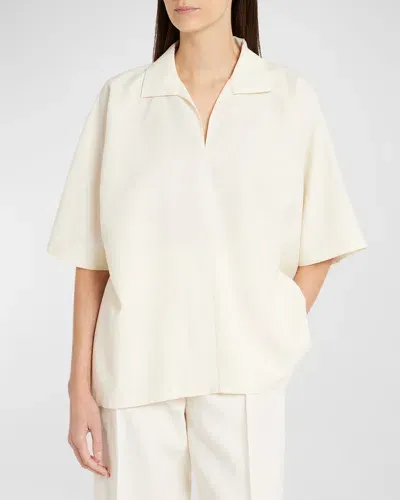 The Row Wen Short-sleeve Collared Top In Off White