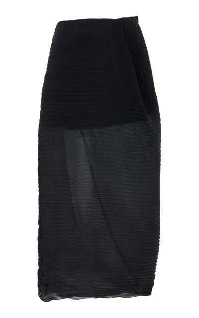 The Row Yuki Asymmetric Plissé Georgette Midi Skirt In Black