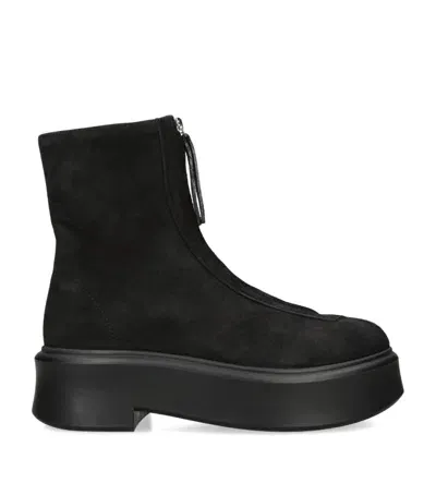 The Row Zipped Suede Ankle Boots 50 In Black