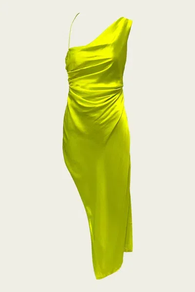 The Sei Asymmetrical Bardot Dress In Neon In Green