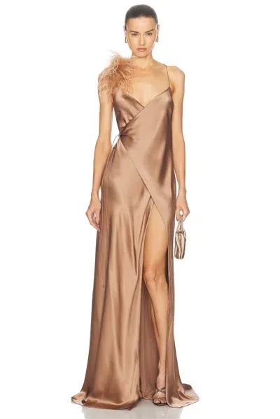 The Sei Detachable Ostrich Trim Wrap Gown In Mink