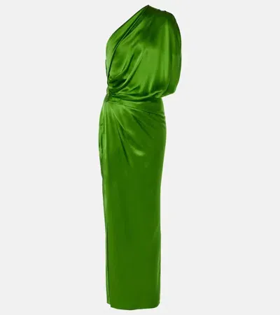 The Sei Draped One-shoulder Silk Maxi Dress In Green