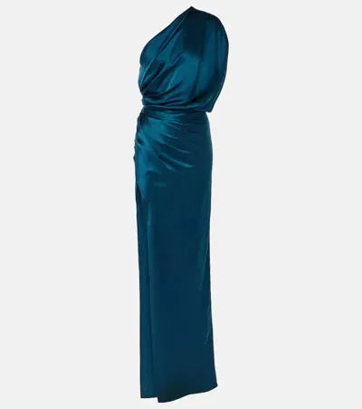 The Sei Draped One-shoulder Silk Satin Gown In Marine