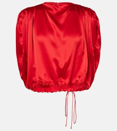 The Sei Gathered Silk Satin Crop Top In Red