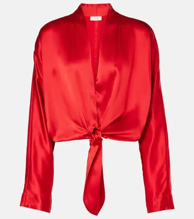 The Sei Tie-detail Silk Satin Top In Red