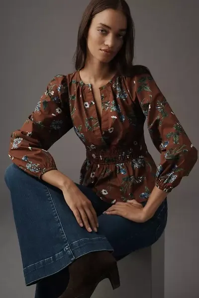 The Somerset Collection By Anthropologie The Somerset Blouse: Long-sleeve Edition In Multicolor