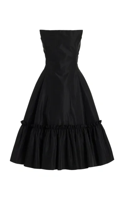 The Vampire's Wife The Endurance Strapless Satin Midi Dress In Black