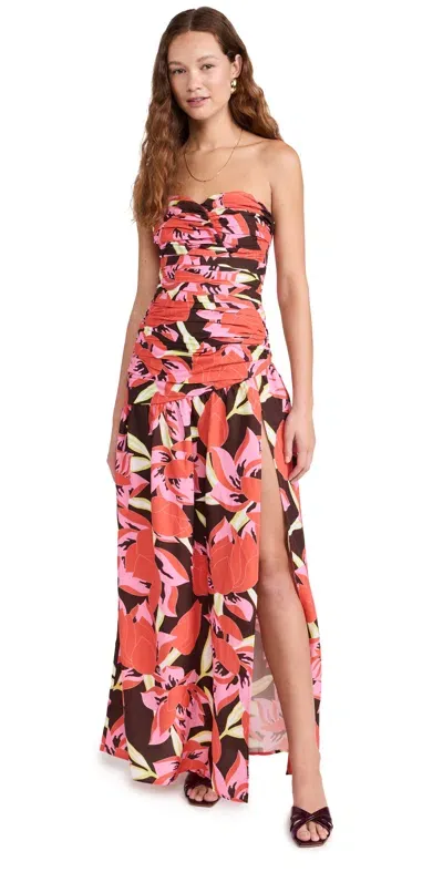 The Wolf Gang Dolcie Strapless Maxi Dress Rojo Print