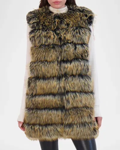 Theia Fox-like Faux Fur Vest In Cross