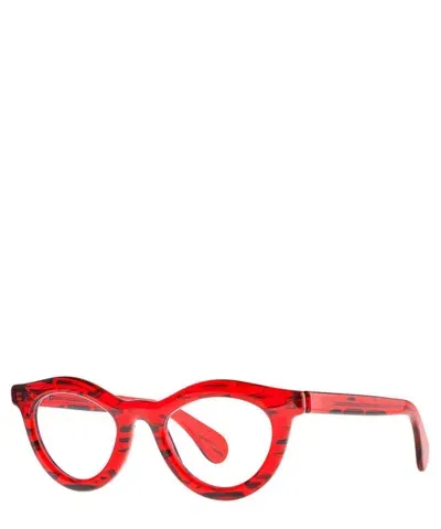 Theo Eyeglasses Fuga 006 Red Lined+transparent Red In Crl