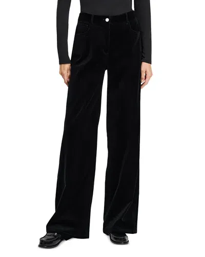 Theory 5 Pocket High Rise Stretch Straight Leg Velvet Jeans In Baltic In Black