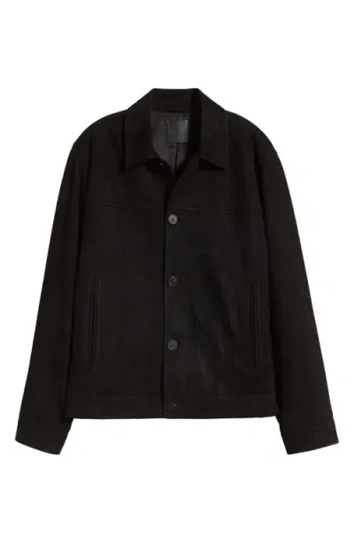 Theory Amos L. Reece Lamb Suede Trucker Jacket In Black