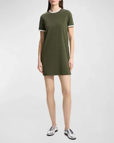 Theory Apex Organic Cotton Ringer Tee Mini Dress In Dark Olivewhite